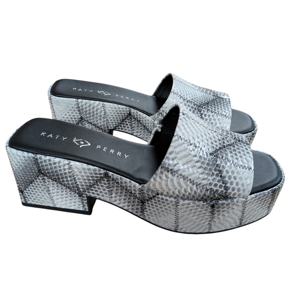 Katy Perry The Busy Bee Platform Slide Black and White Snakeskin Size 8 - Picture 2 of 13